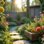 Дачник подсыпает в компостную кучу зелёную массу и EM‑препарат, видны слои органики и грядки на заднем плане