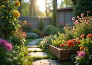 Дачник подсыпает в компостную кучу зелёную массу и EM‑препарат, видны слои органики и грядки на заднем плане